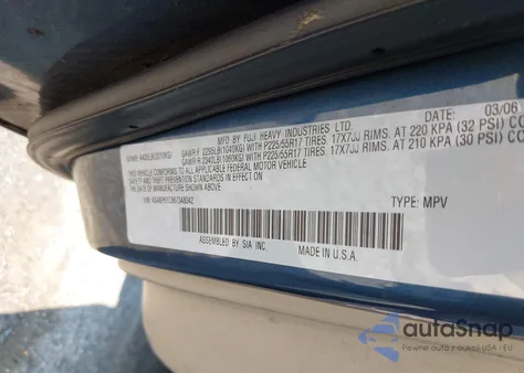 2006 Subaru Outback 2.5I z USA, uszkodzony, nr VIN 4S4BP61C667348042